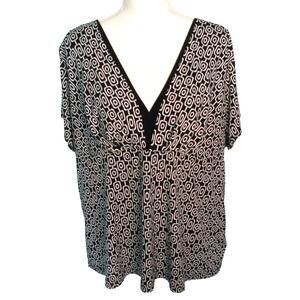 Worthington Women's Plus Short Sleeve Black & White Stretch Shirt Size 2X